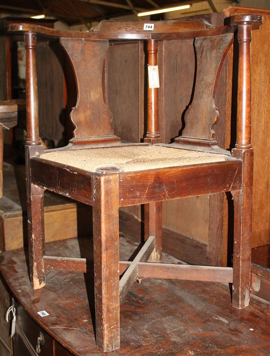 Antique corner elbow chair with rush seat